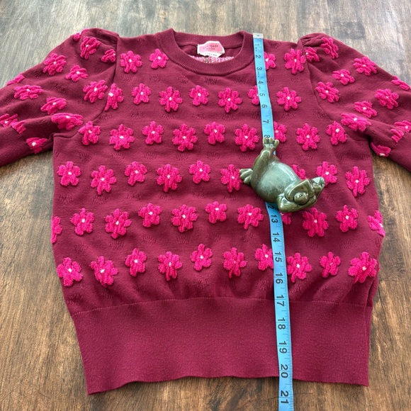 KATE SPADE Burgundy Pink Marker Floral Short Sleeve Sweater. Excellent condition - Picture 8 of 9